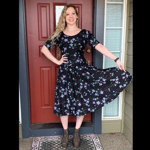 1950s ANN MARSH Black Floral New York Day Dress